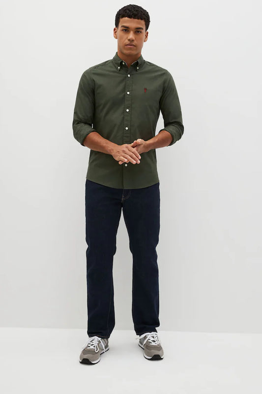 NEXT Dark Green Slim Fit Long Sleeve Oxford Shirt