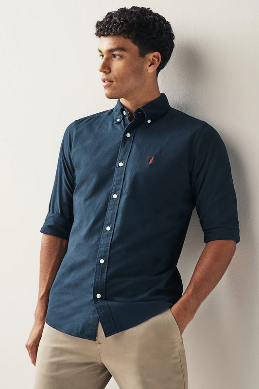 NEXT Navy Blue Slim Fit Long Sleeve Oxford Shirt