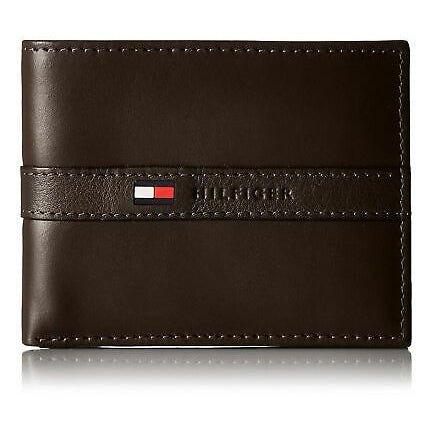 Tommy Hilfiger Men's Leather Passcase Wallet with Removable Card Holder Brown