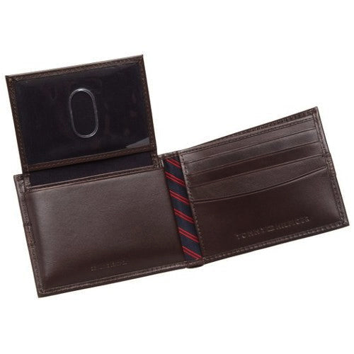 Tommy Hilfiger Men's Leather Passcase Wallet with Removable Card Holder Brown