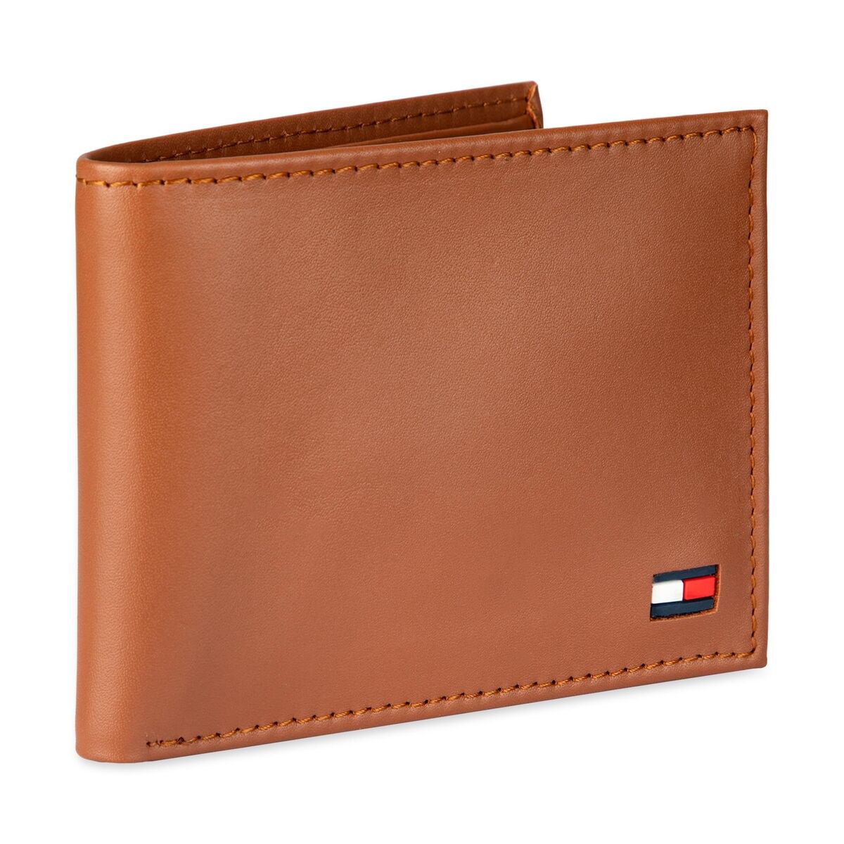 Tommy Hilfiger Men's Leather Wallet - Thin Sleek Casual Bifold With 6 Credit Card Pockets And Removable ID Window, British Tan