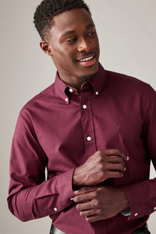 NEXT Burgundy Red Slim Fit Long Sleeve Oxford Shirt