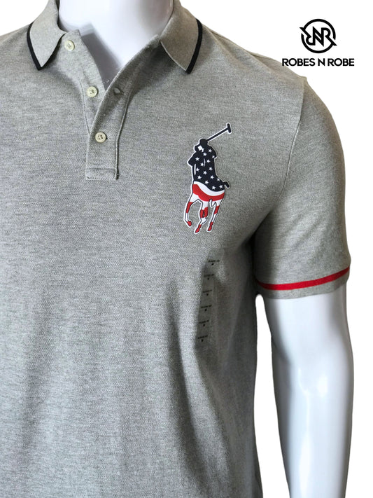 RALPH LAUREN USA FLAG LOGO GREY POLO CLASSIC FIT