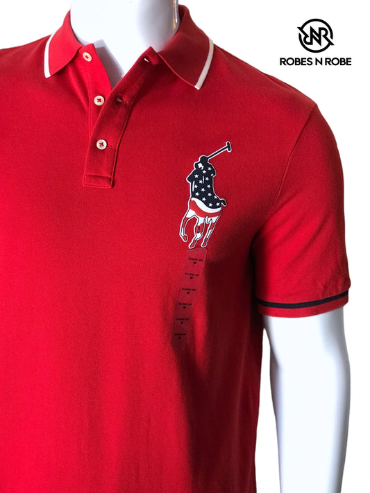 RALPH LAUREN USA FLAG LOGO RED POLO CLASSIC FIT