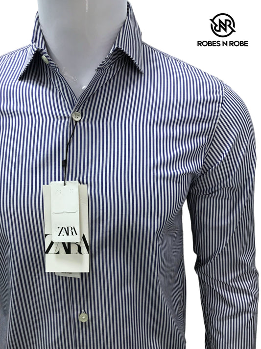 ZARA BLUE STRIPE SLIM FIT SHIRT