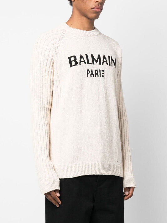 BALMAIN INTARSIA-KNIT LOGO JUMPER