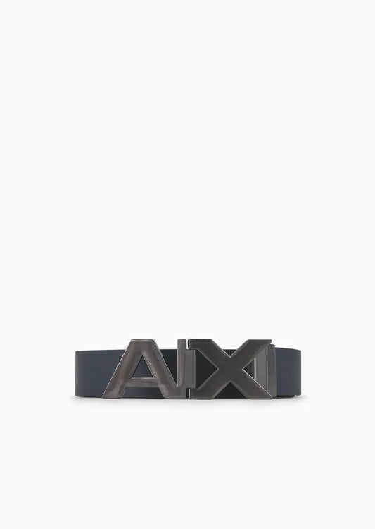 A|X Armani Exchange Reversible Leather Belt With with Satin Metal Logo Buckle