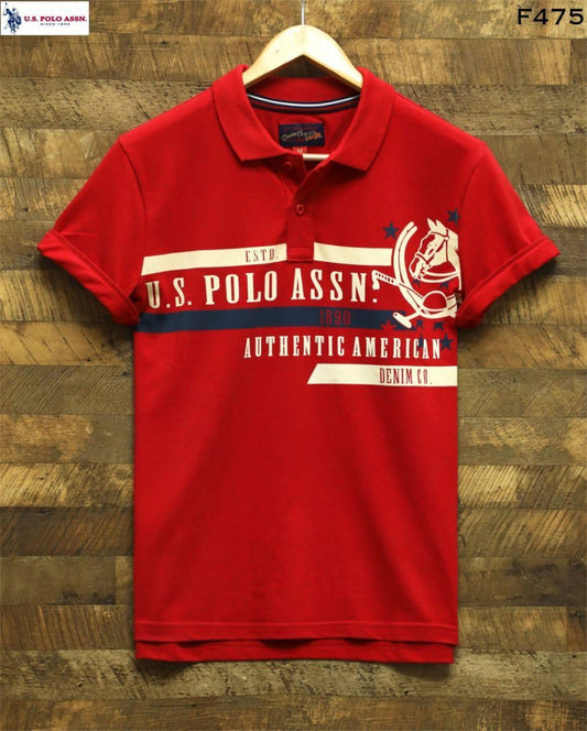 U.S. POLO ASSN MEN'S RED COTTON BRAND TAPE POLO SHIRT