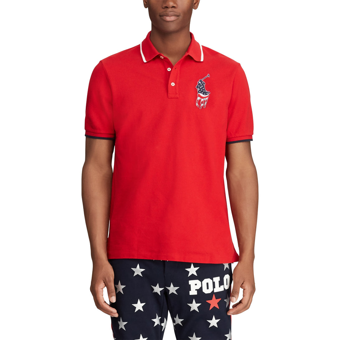 RALPH LAUREN USA FLAG LOGO RED POLO CLASSIC FIT